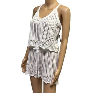 Almost Famous 2 Piece Scalloped Crochet Coverup High Waist Shorts Tank Set M